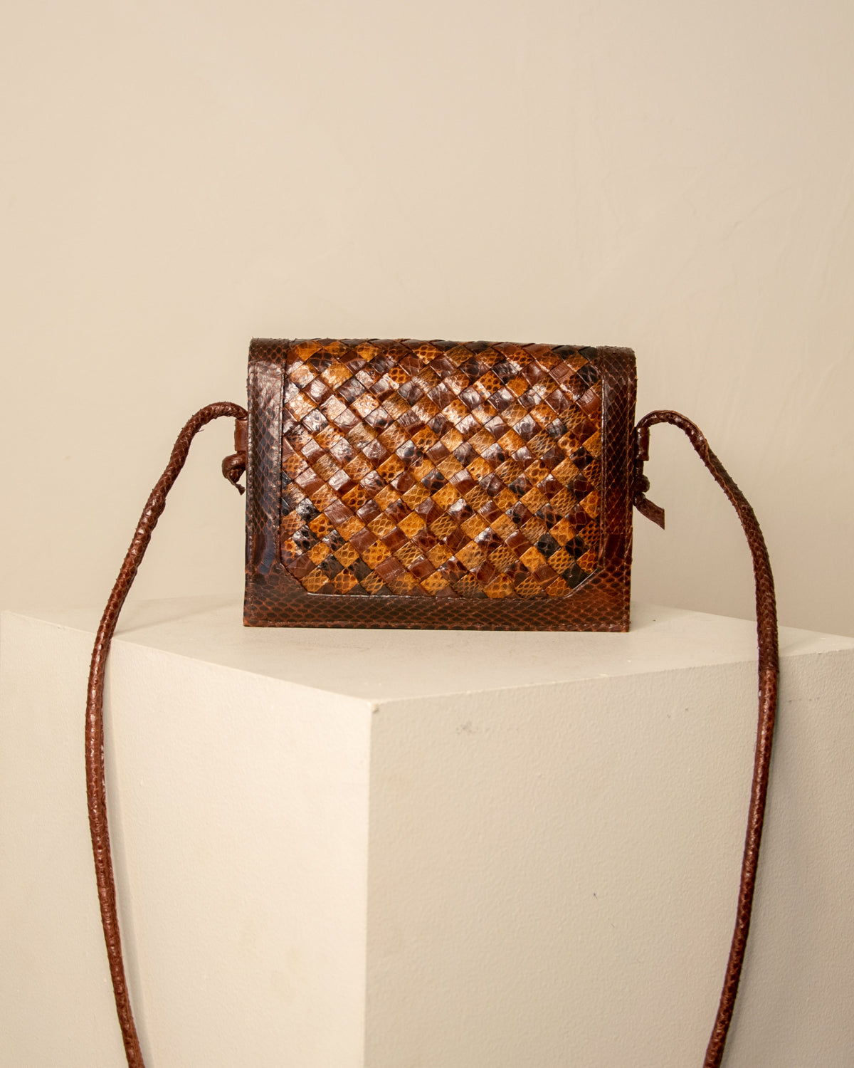 Woven Snakeskin Leather Handbag