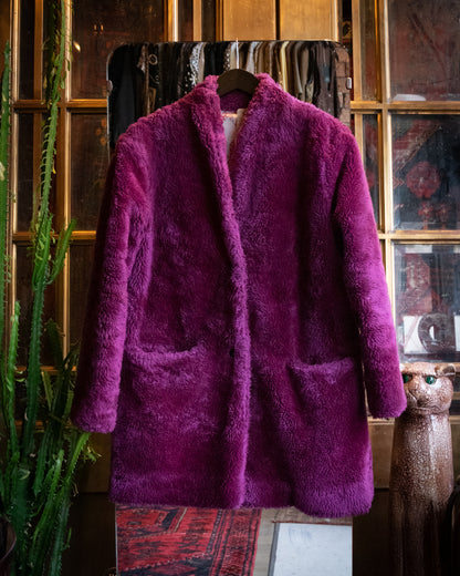 Retro Magenta Faux Fur Teddy Coat