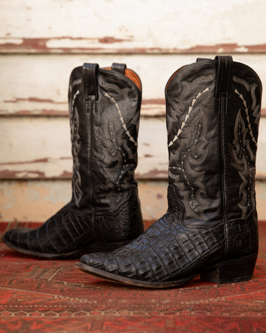 Exotic Black Caiman Croc Cowboy Boots (M)10D