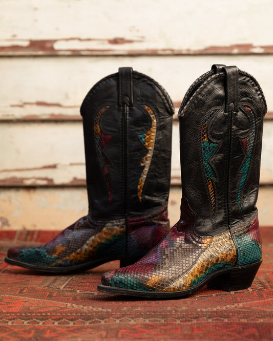 Rainbow Snakeskin Cowboy Boots (W)8.5